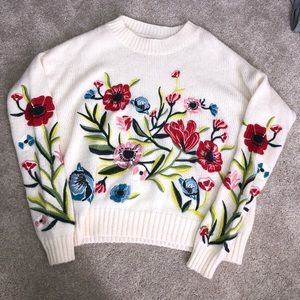 Flower embroidered sweater